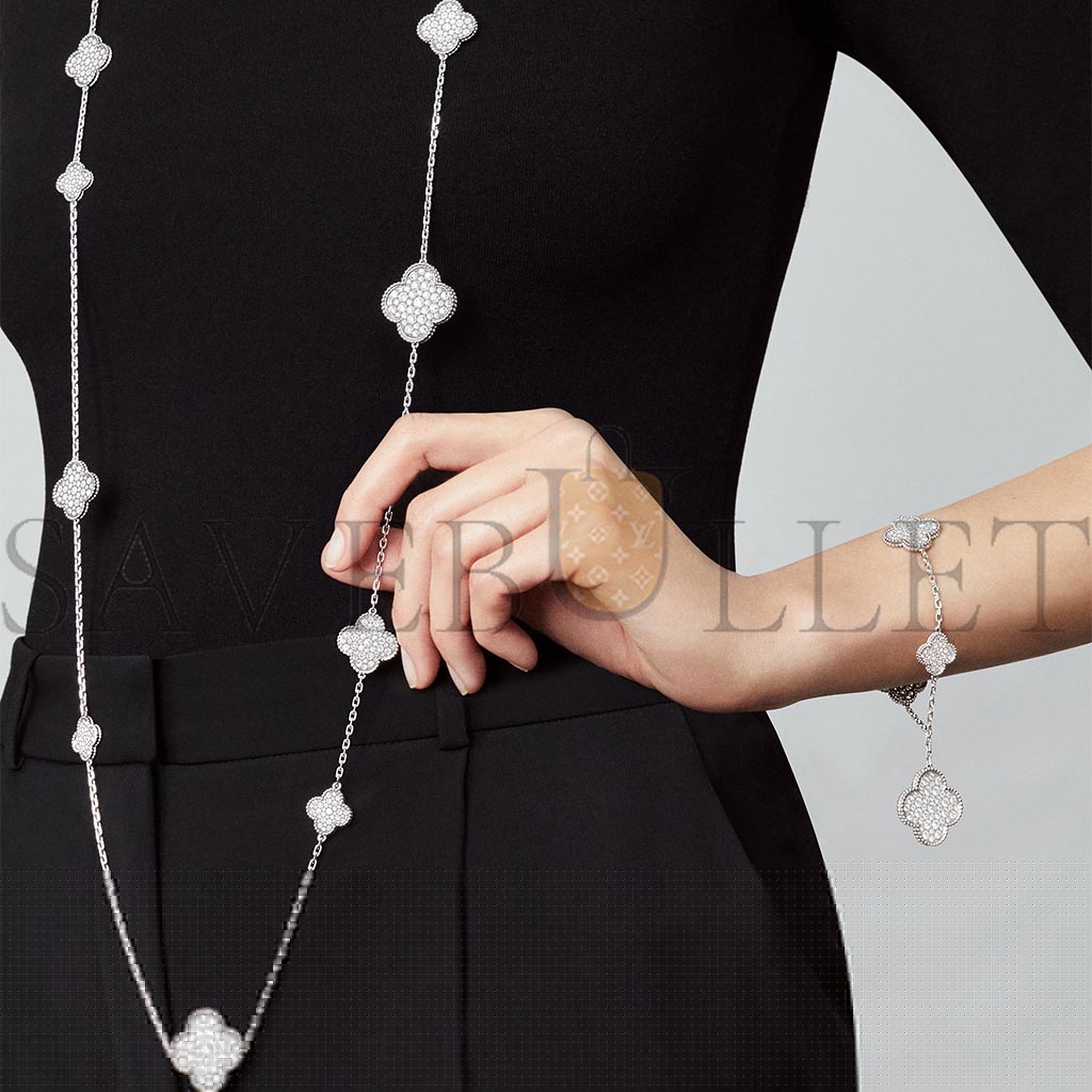 van cleef arpels magic alhambra long necklace, 16 motifs - white gold, Di*m*nd  vcarn9mo00